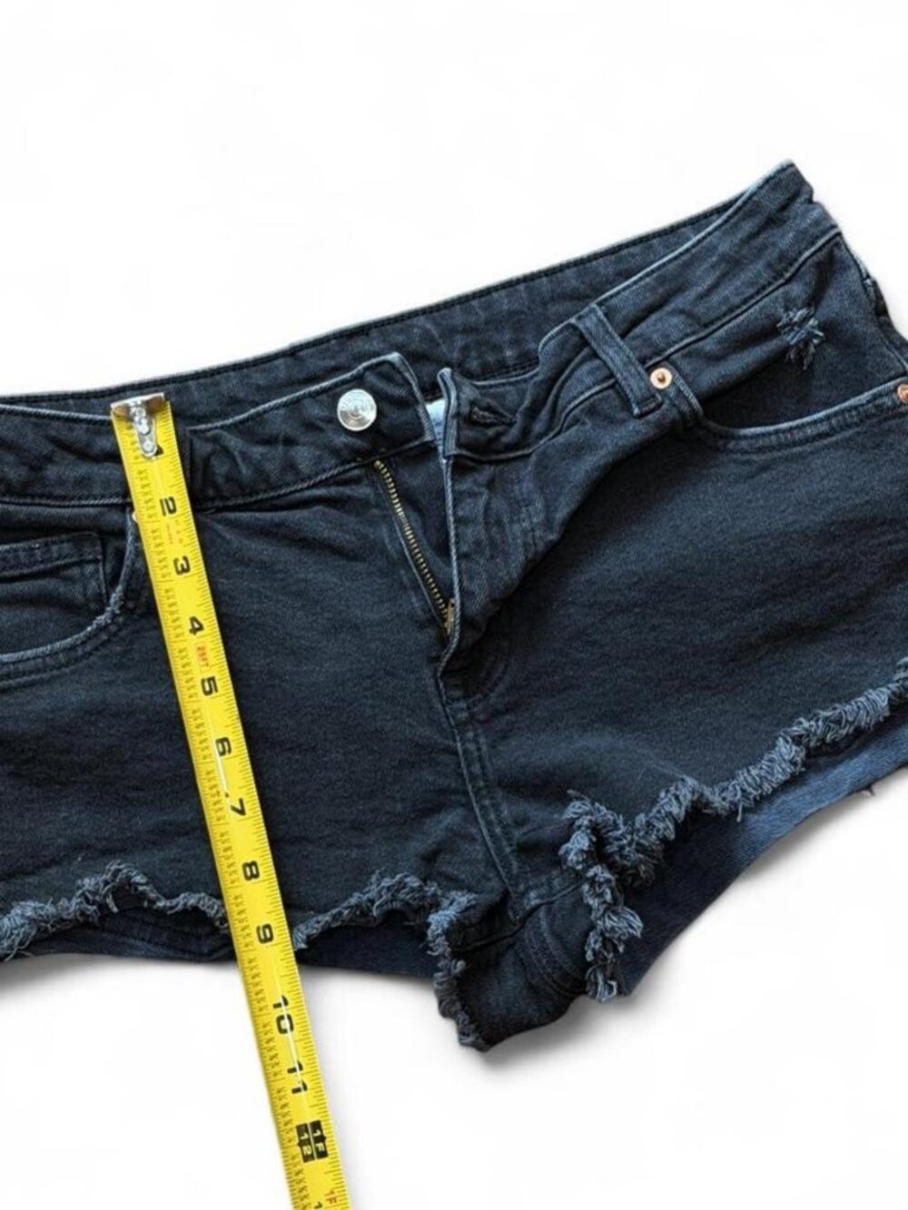 H&M Divided Black Denim Frayed Hem Shorts 10